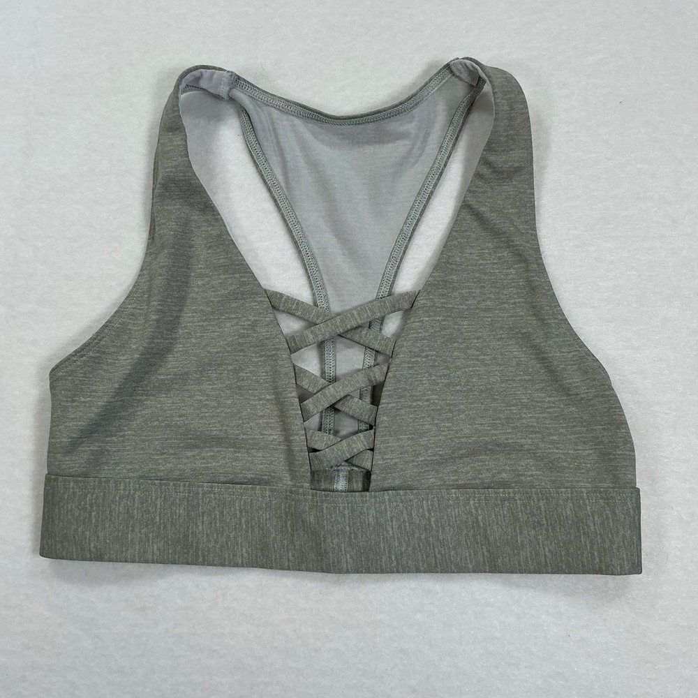 Victoria's Secret PINK Ultimate Sports Bra Gray Heather Lace Up Front Small